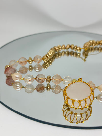 Collier Quartz ferrugineux & Lave