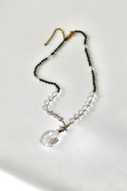 #125 Grüne Jade Halskette, Bergkristall, Granat