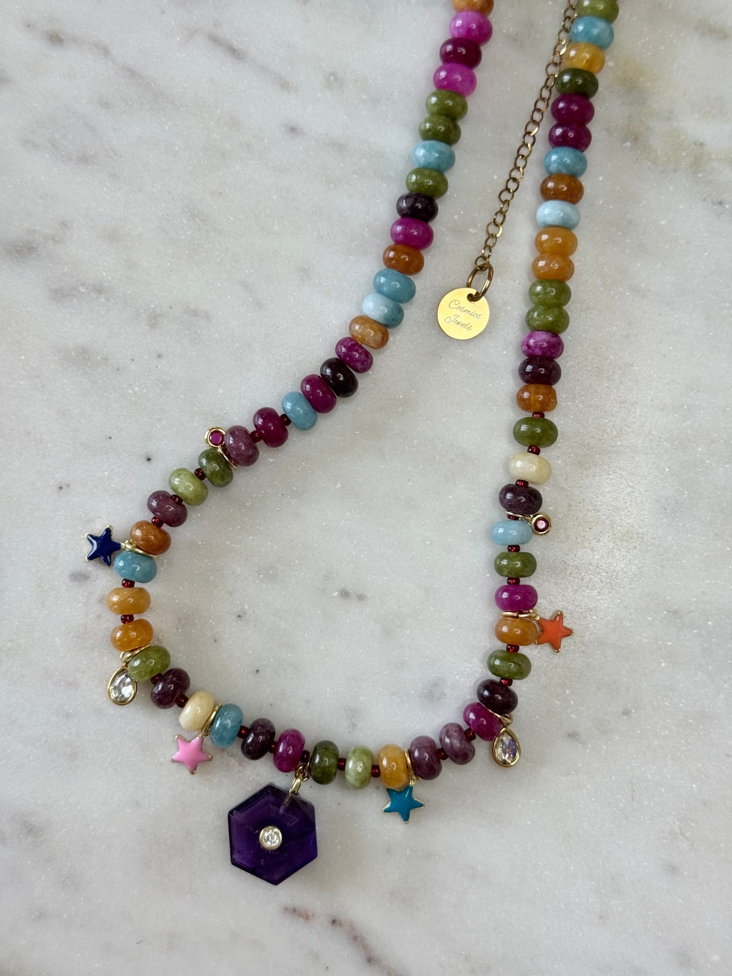 Collier Charms Jade & Améthyste — La sagesse du cœur éveillé