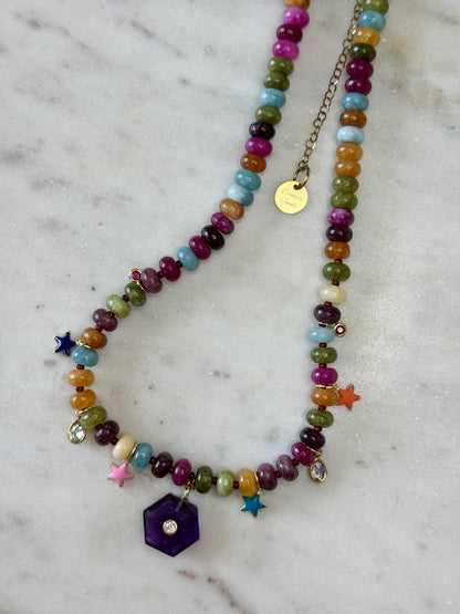 Collier Charms Jade & Améthyste — La sagesse du cœur éveillé