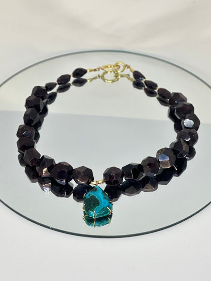 Collier Grenat & Chrysocolle/Malachite