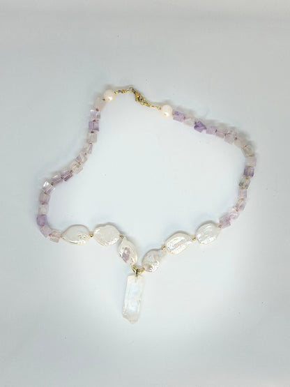 Collier Améthyste, Perles d’eau douce & Cristal de Roche