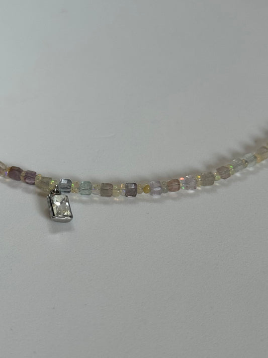 Collier Opale de feu & Fluorite