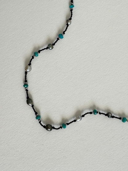 Collier Keishi & Turquoise sur soie