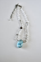 Collier Larimar, Diamants Herkimer & Perle de Tahiti