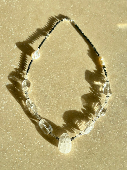 Collier Tourmaline, Cristal de roche, Perle d’eau douce