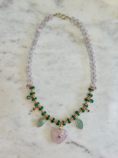 Colliers Charms, Quartz rose, Aventurine & Jade — L’harmonie du cœur