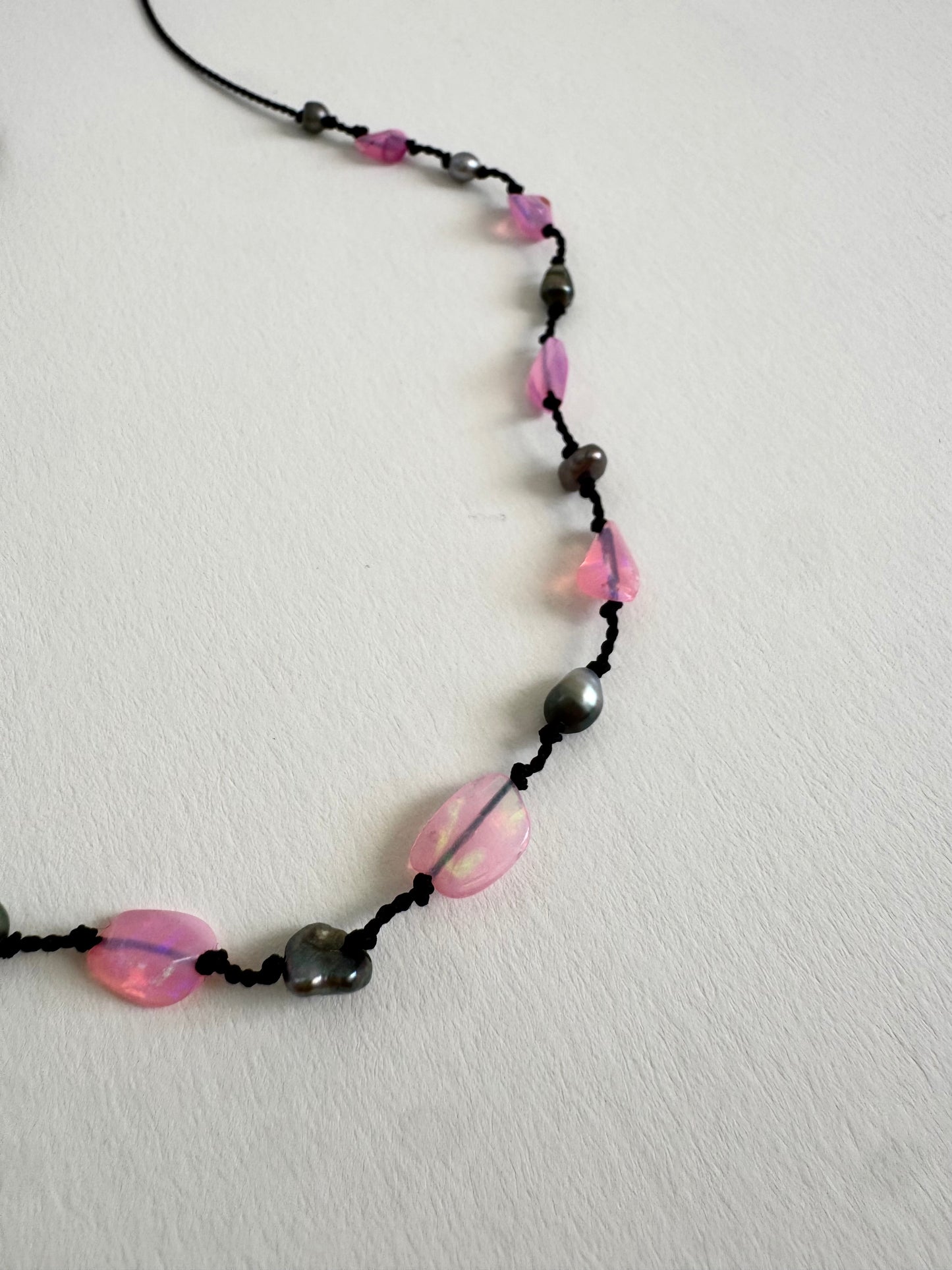 Collier Keishi & Opale sur soie