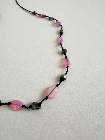 Collier Keishi & Opale sur soie
