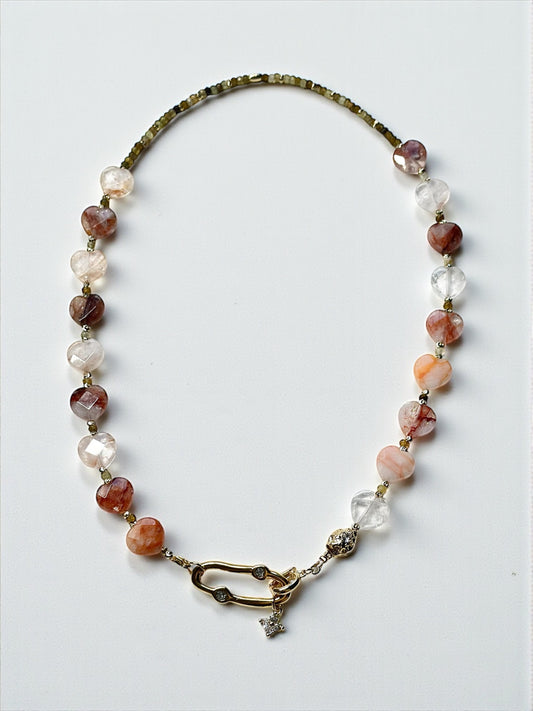 Collier Quartz Ferrugineux & Grenat vert