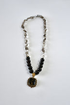 Collier Turquoise noire, Quartz fumé & Grenat