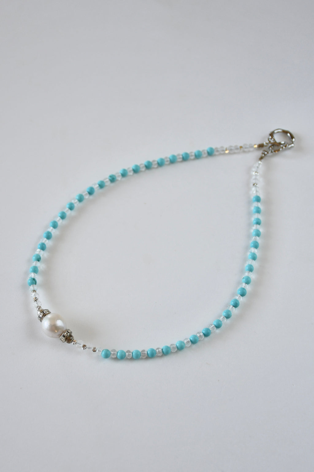 Collier Turquoise, Cristal de Roche & perle d’eau douce