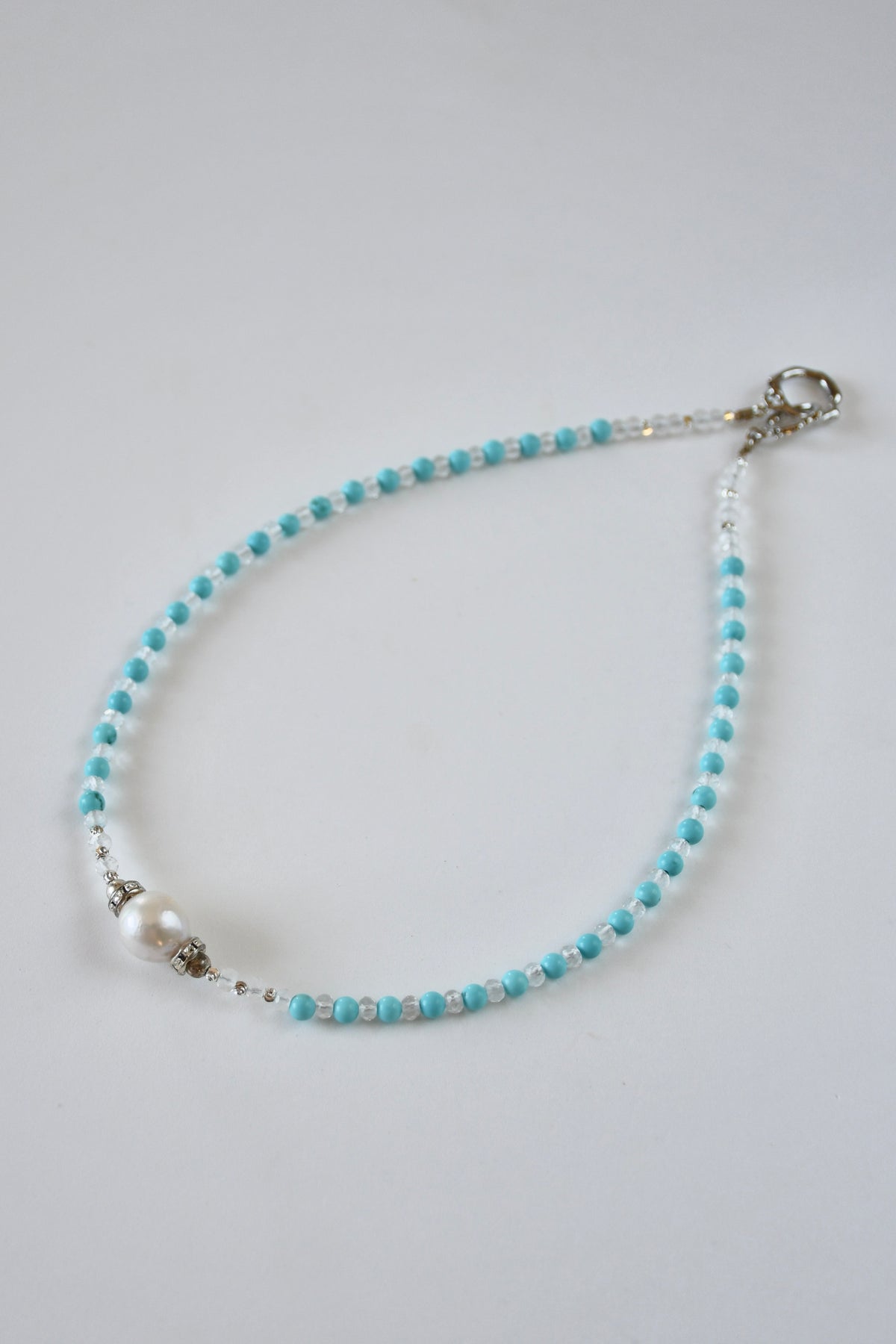 Collier Turquoise, Cristal de Roche & perle d’eau douce