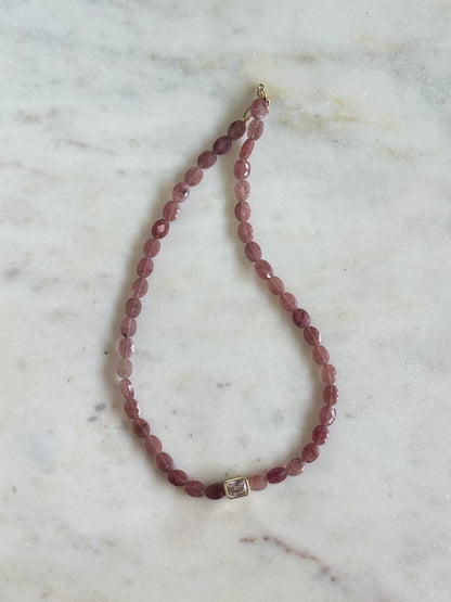 Collier Quartz fraise & Zirconium — La joie à l’état pur