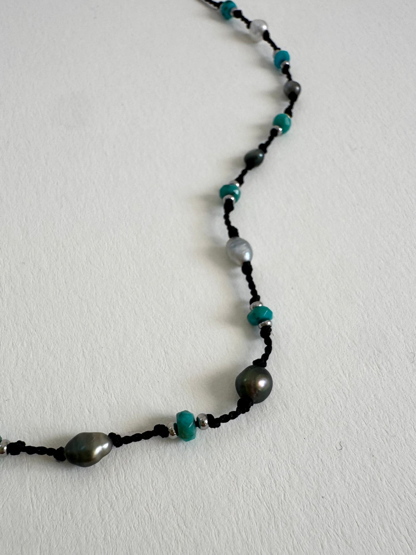 Collier Keishi & Turquoise sur soie