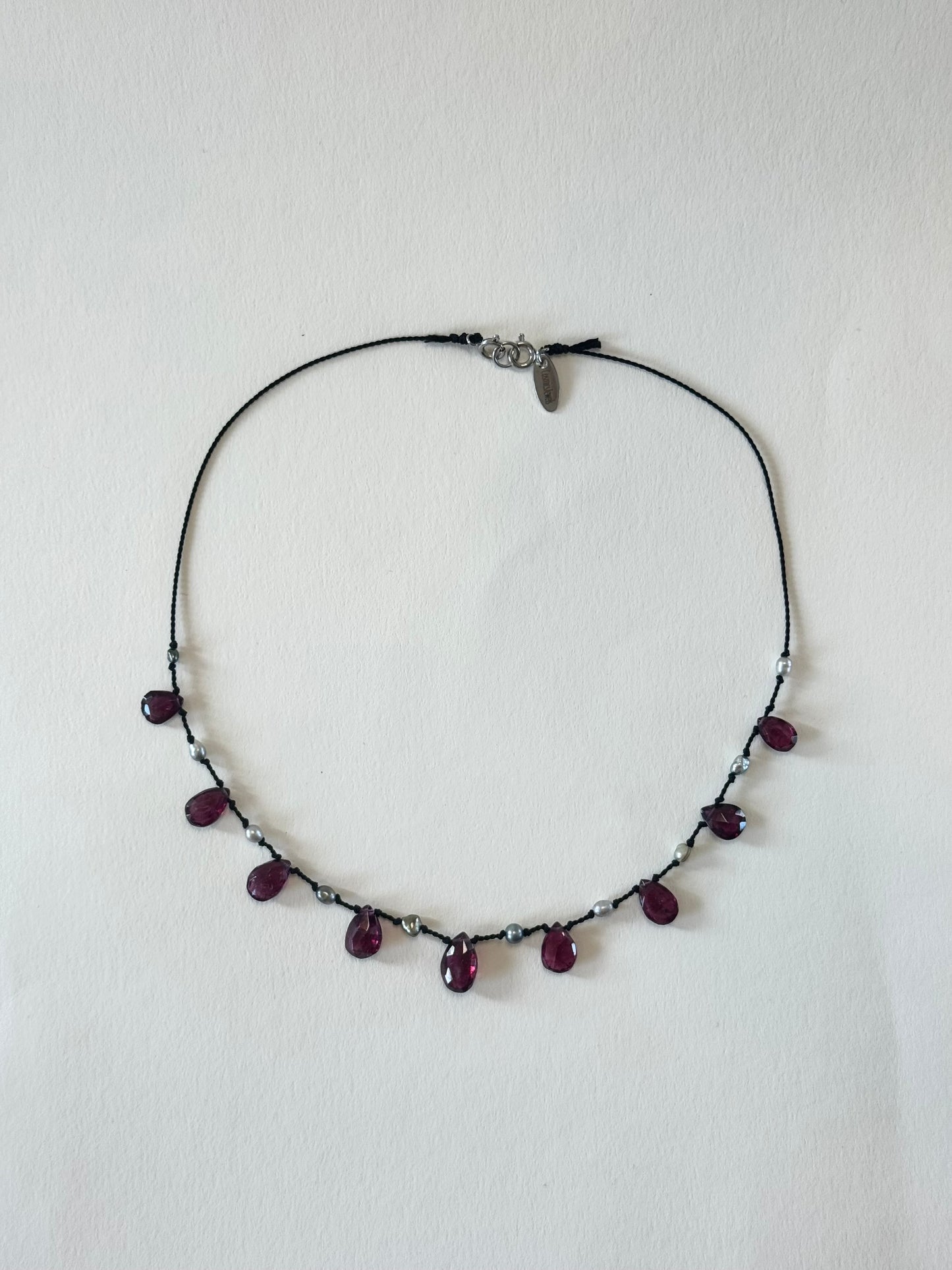 Collier Keishi & Grenat sur soie