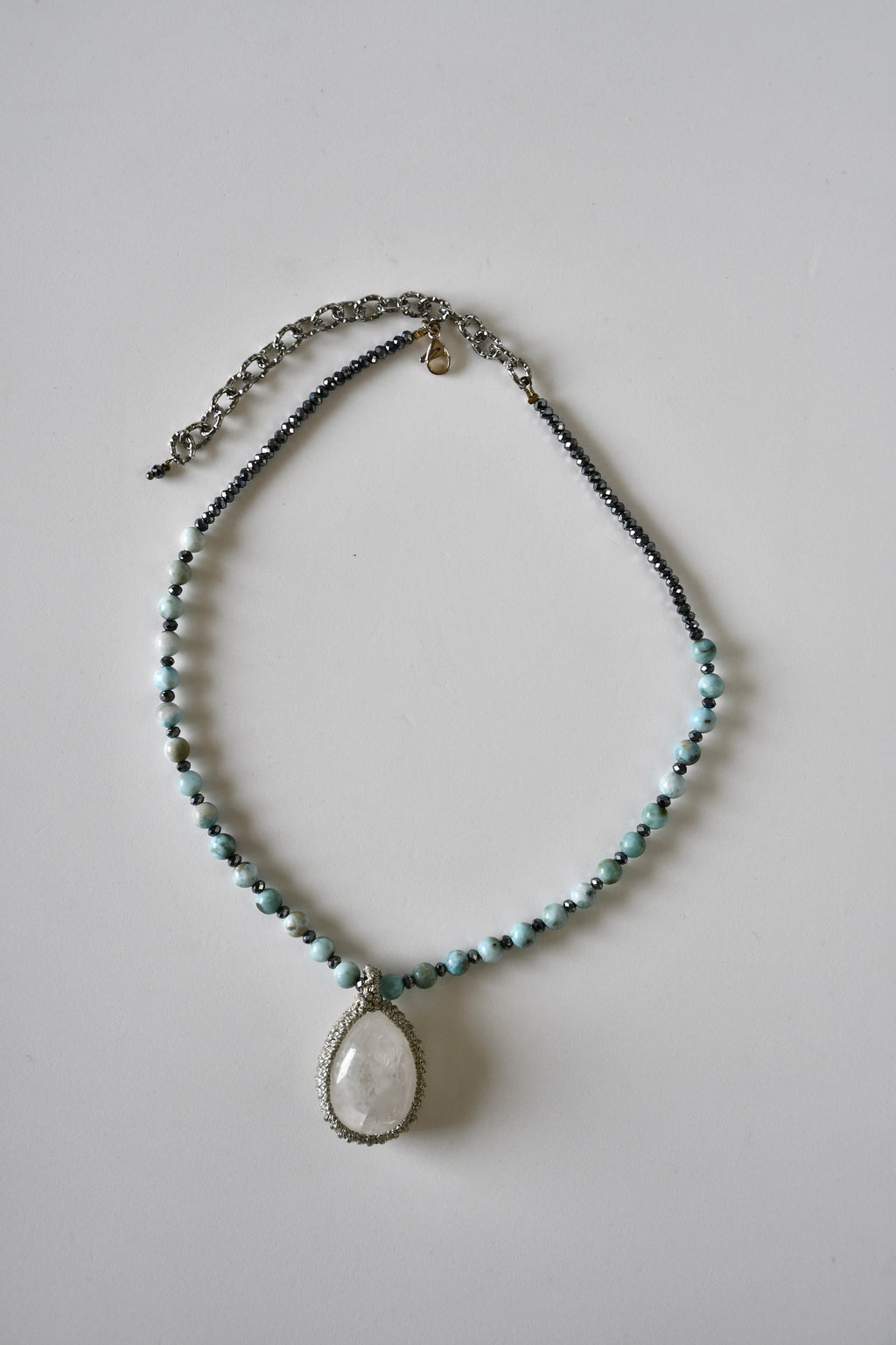 #153 Halskette Larimar, Quarz & Terraherz