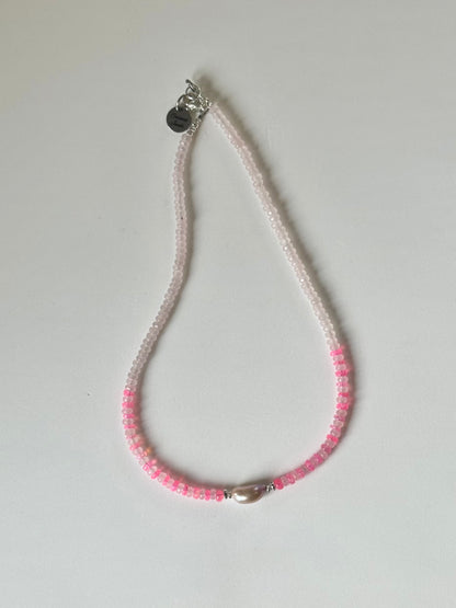 Collier Opale Éthiopienne, Perle d’eau douce & Quartz rose