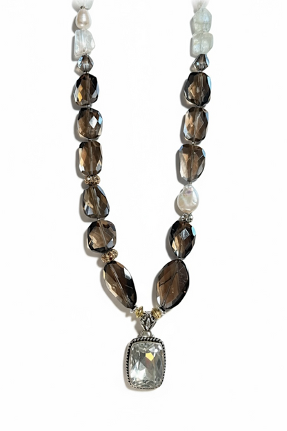 Collier Quartz fumé, Aigue-Marine & Améthyste verte