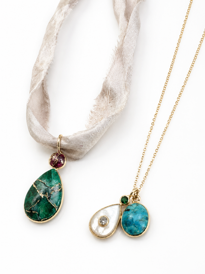 Pendentifs de gemmes plaqués or 18k