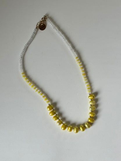 Collier Opale Éthiopienne, Perles d’eau douce & Cristal de roche