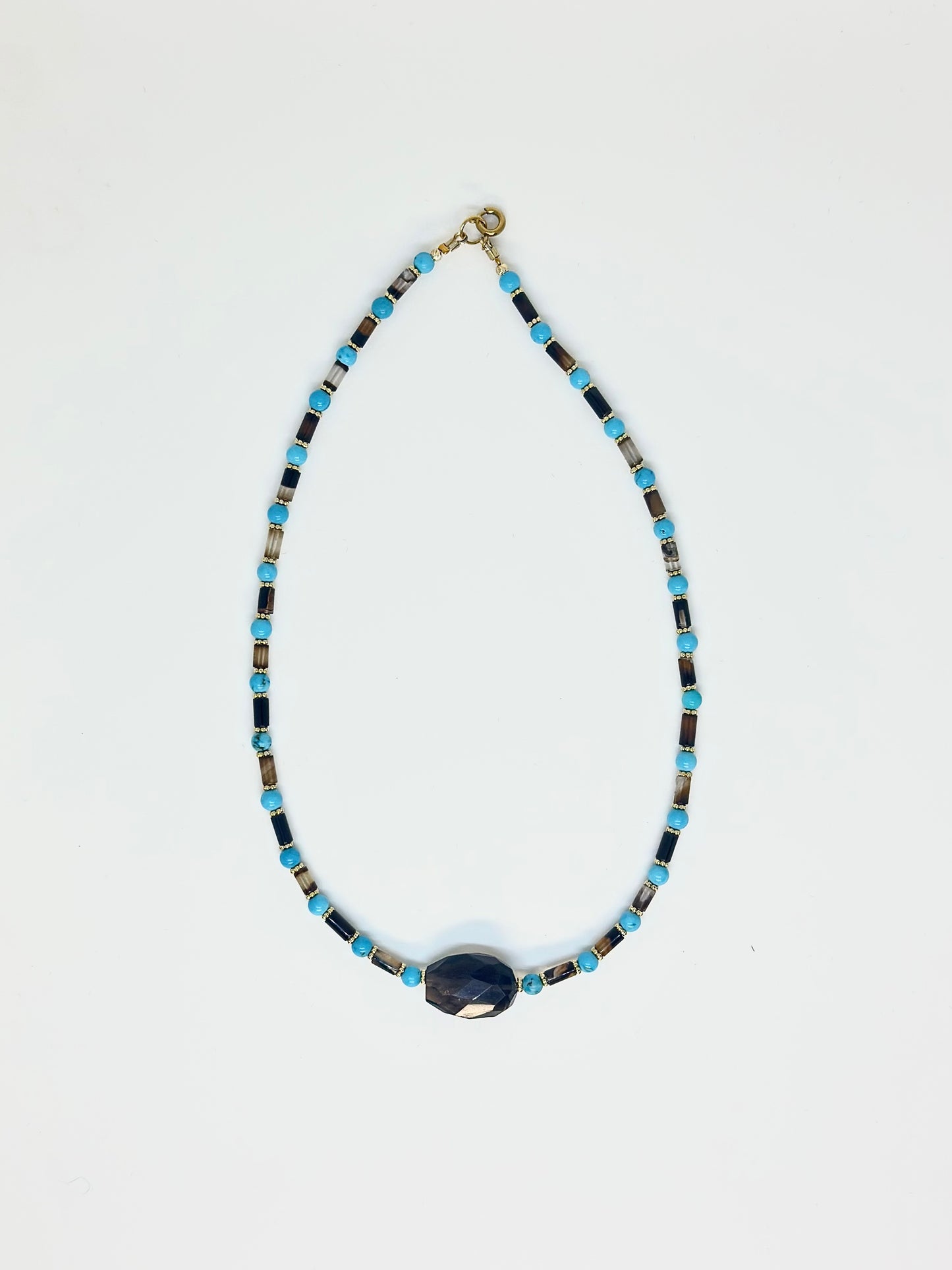 Collier Turquoise, Quartz fumé & Agathe