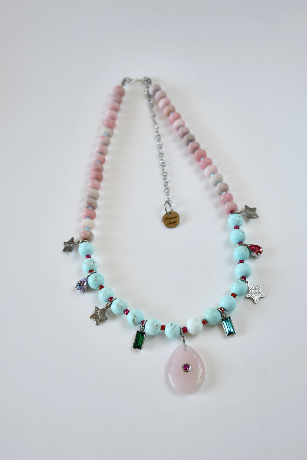 Collier Charms Opale, Quartz rose & Howlite — Le souffle doux de la guérison