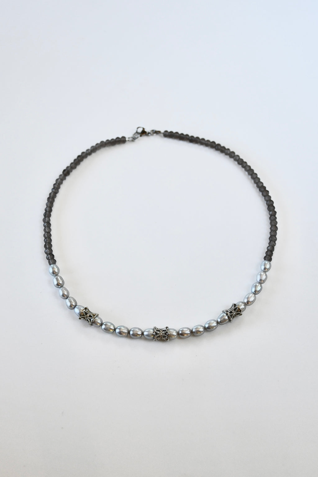 Collana Quarzo fumé e Perle d'acqua dolce — La Profondità Serena