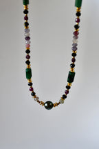 Collier perle de Tahiti, tourmaline & émeraude - Ancrage du cœur