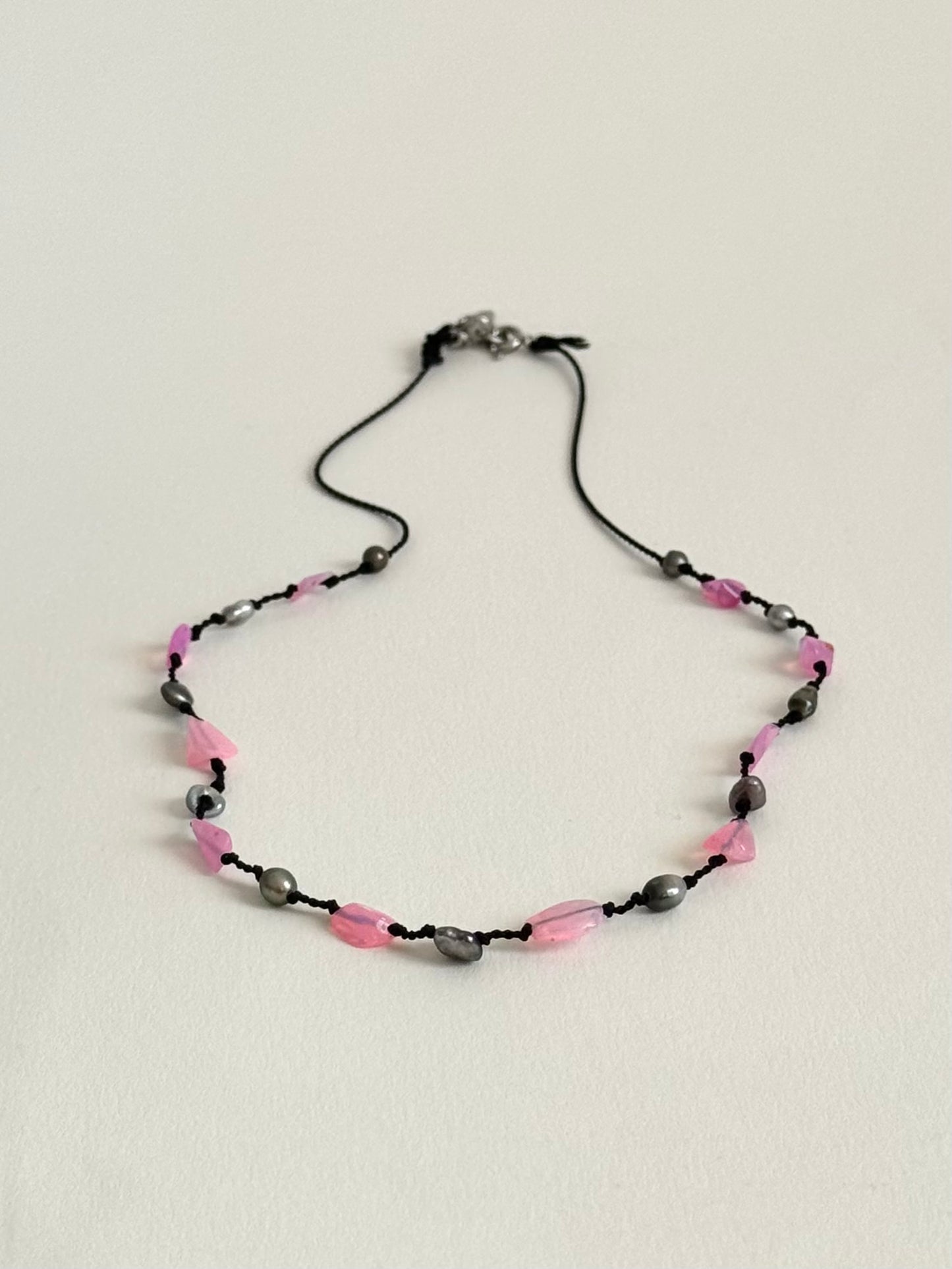 Collier Keishi & Opale sur soie