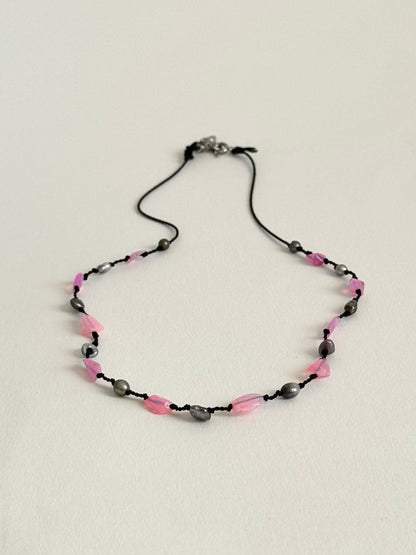 Collier Keishi & Opale sur soie