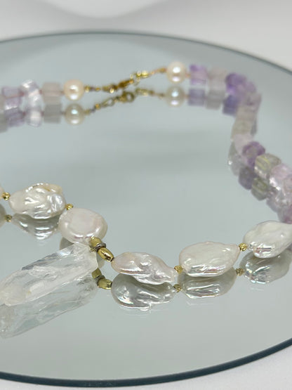 Collier Améthyste, Perles d’eau douce & Cristal de Roche