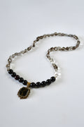 Collier Turquoise noire, Quartz fumé & Grenat