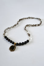 Collier Turquoise noire, Quartz fumé & Grenat