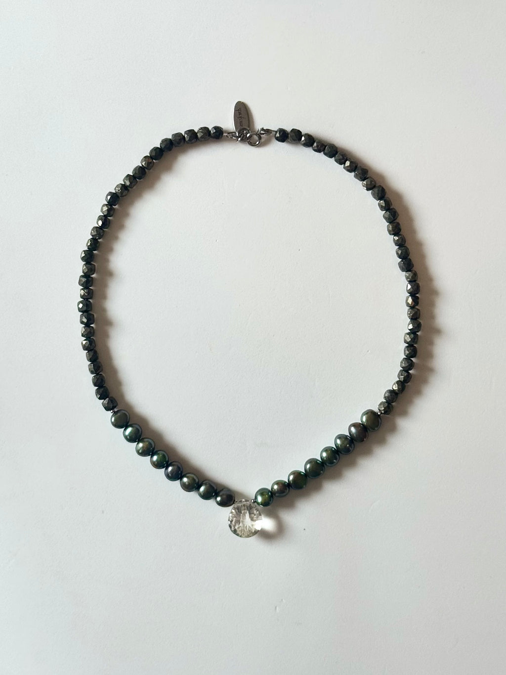 Collier perles d’eau douce, Cristal de roche & Pyrite