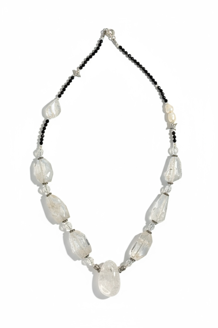 Collier Tourmaline, Cristal de roche, Perle d’eau douce