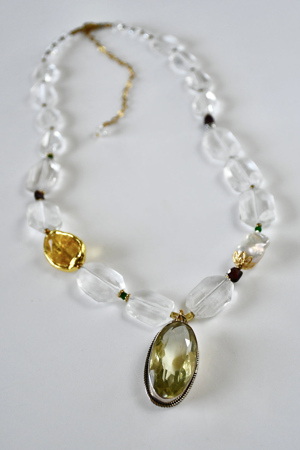 Collier Cristal de roche & Quartz citron