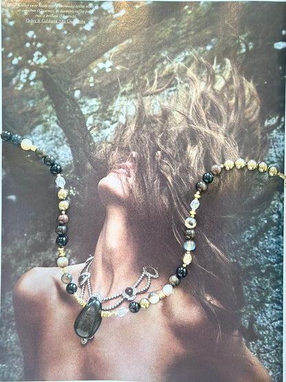 Collier Hyperstène, Agathe, Cristal de roche, Hématite