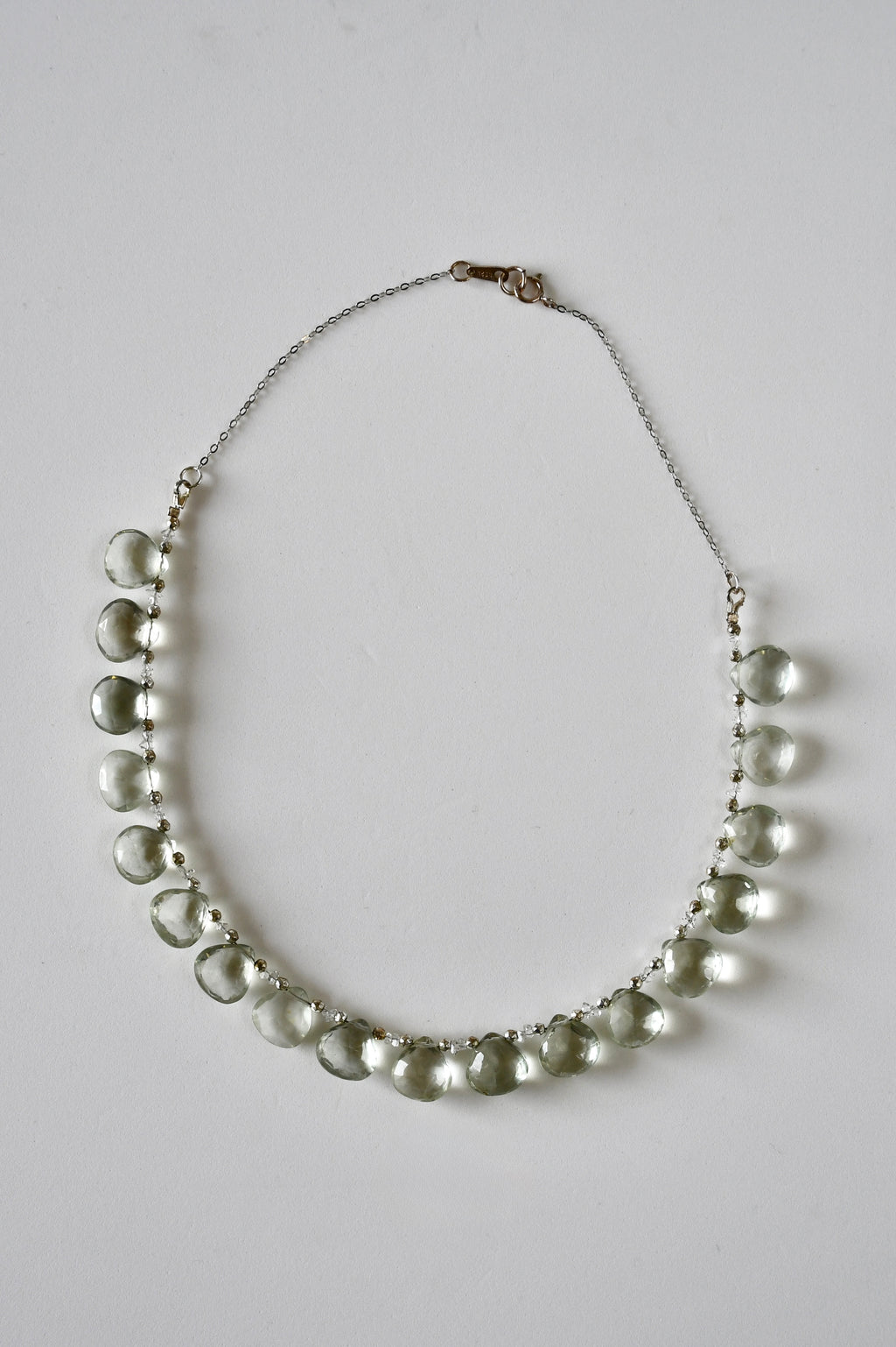 Collier gouttes Diamant Herkimer & Améthyste verte sur argent 925