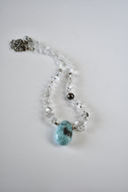 Collier Larimar, Diamants Herkimer & Perle de Tahiti