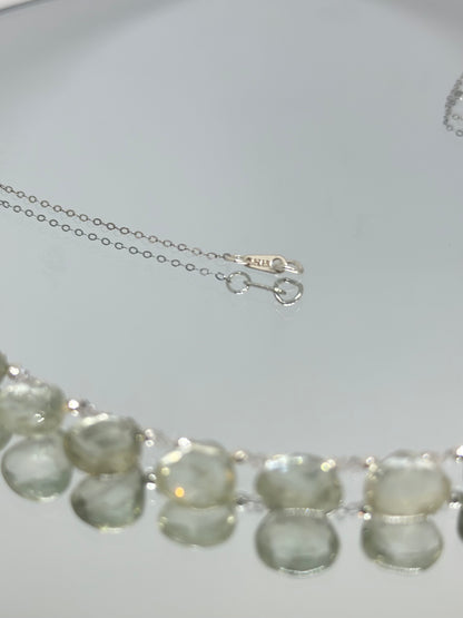 Collier gouttes Diamant Herkimer & Améthyste verte sur argent 925