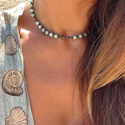 Collier Larimar et Pyrite