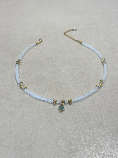 Collier “Paix lucide”
Cristal de roche et Amazonite