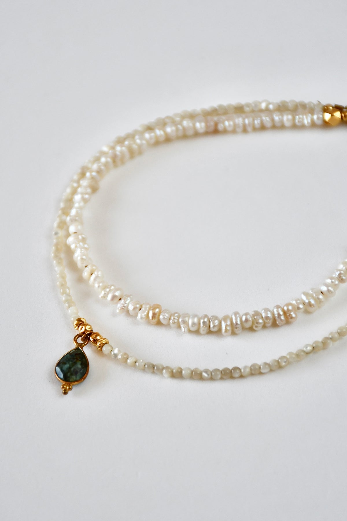 Collier 2 rangs Keishi perles d’eau douce & Turquoise