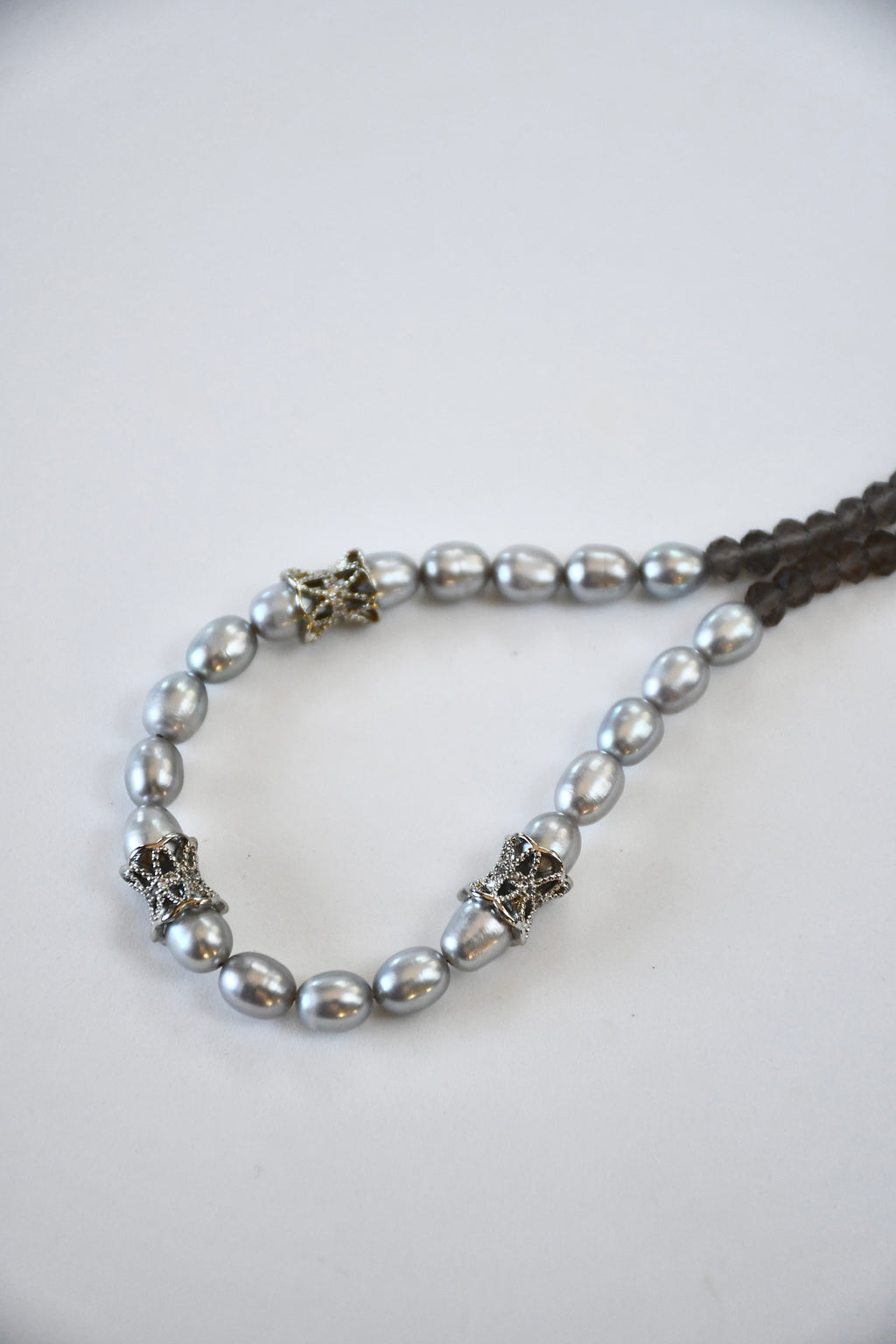 Collana Quarzo fumé e Perle d'acqua dolce — La Profondità Serena
