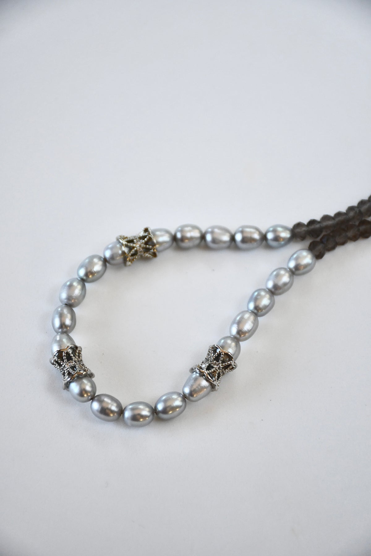 Collana Quarzo fumé e Perle d'acqua dolce — La Profondità Serena