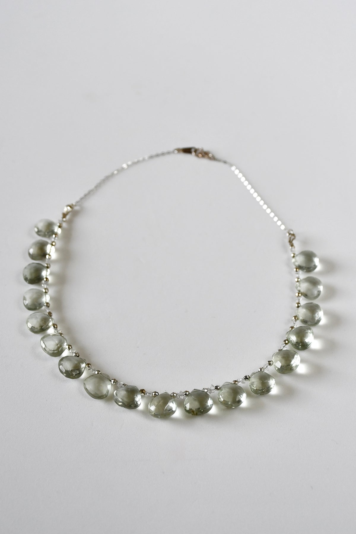 Collier gouttes Diamant Herkimer & Améthyste verte sur argent 925