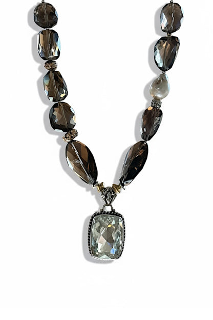 Collier Quartz fumé, Aigue-Marine & Améthyste verte