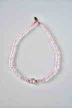 Collana Cristallo di rocca e Perla su Nylon rosa