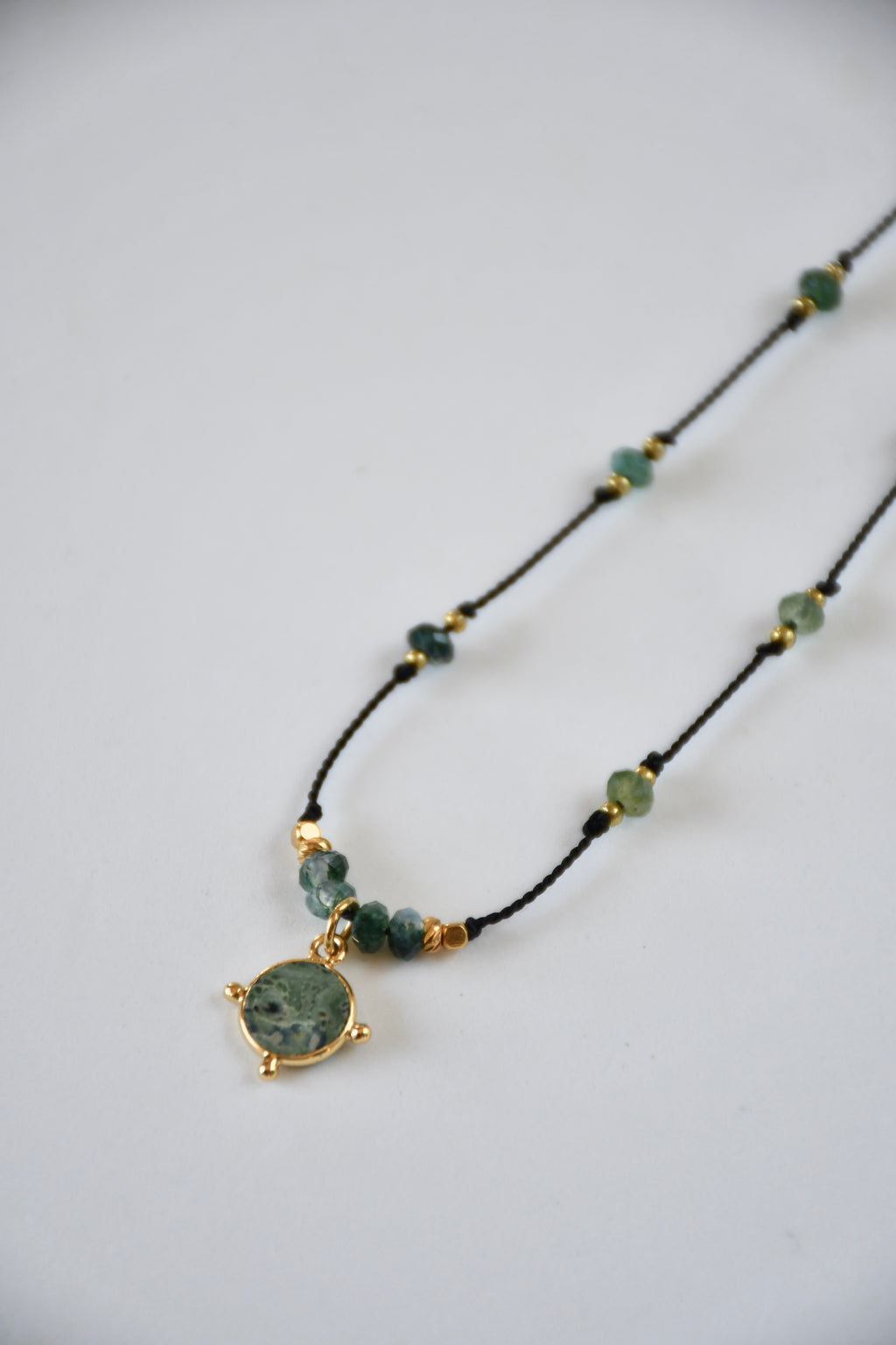 Collier de soie Agate Mousse et Jaspe Vert